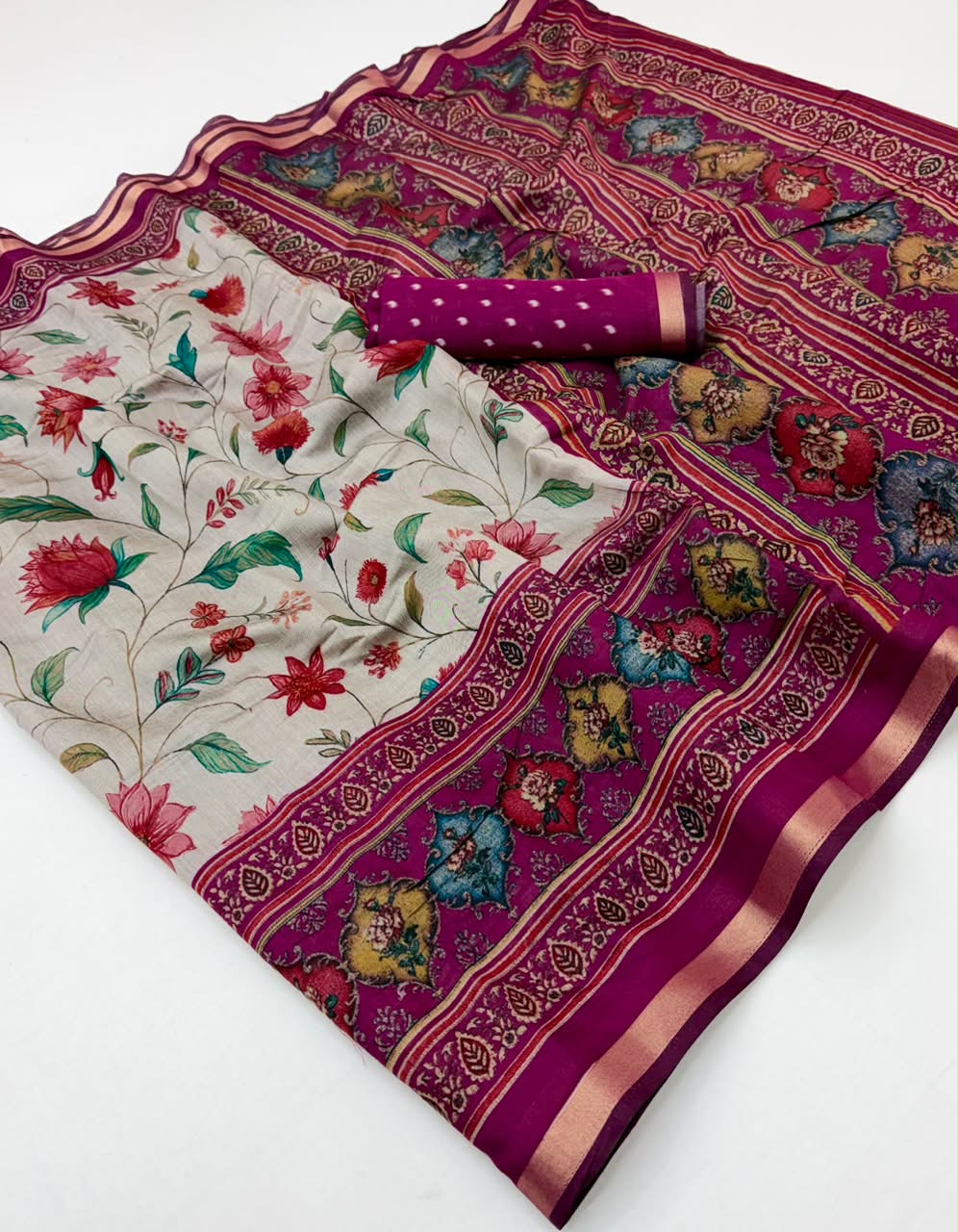Kazari Series Mul Cotton Printed Saree with Zari Pallu