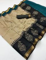 Soft Mul Cotton Printed Saree with Zari Border- 6Pcs Set