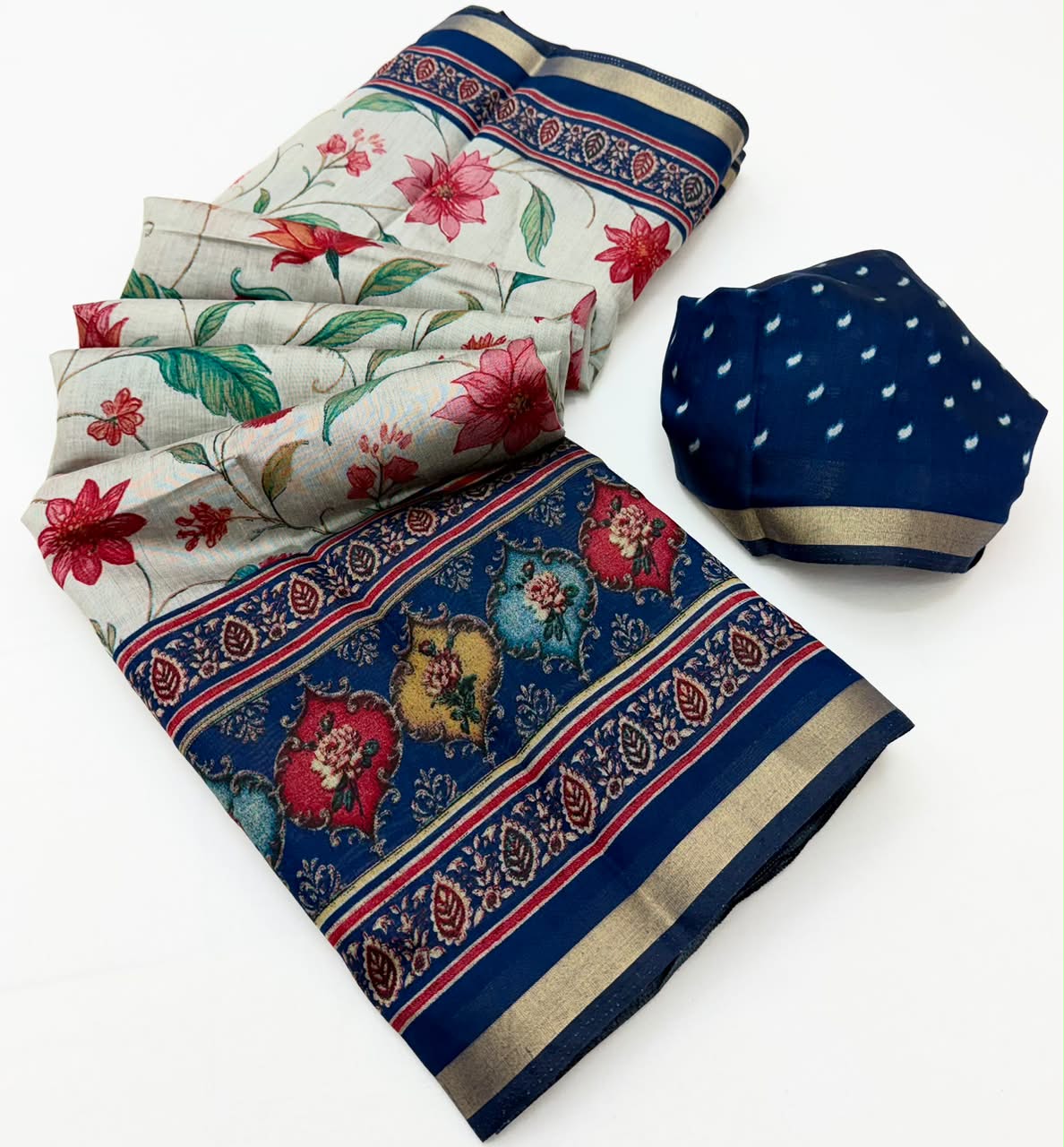 Kazari Series Mul Cotton Printed Saree with Zari Pallu