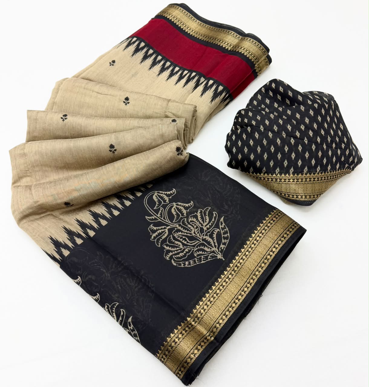 Soft Mul Cotton Printed Saree with Zari Border- 6Pcs Set