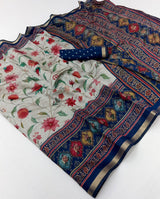 Kazari Series Mul Cotton Printed Saree with Zari Pallu