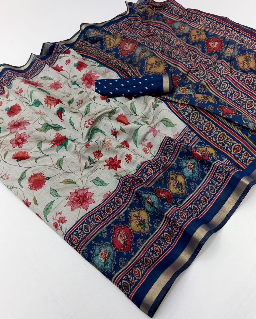 Kazari Series Mul Cotton Printed Saree with Zari Pallu