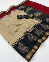 Soft Mul Cotton Printed Saree with Zari Border- 6Pcs Set