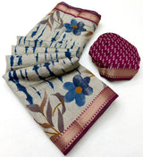 Kazari Series Mul Cotton Printed Saree with Zari Border 6 Pcs Set