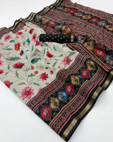 Kazari Series Mul Cotton Printed Saree with Zari Pallu