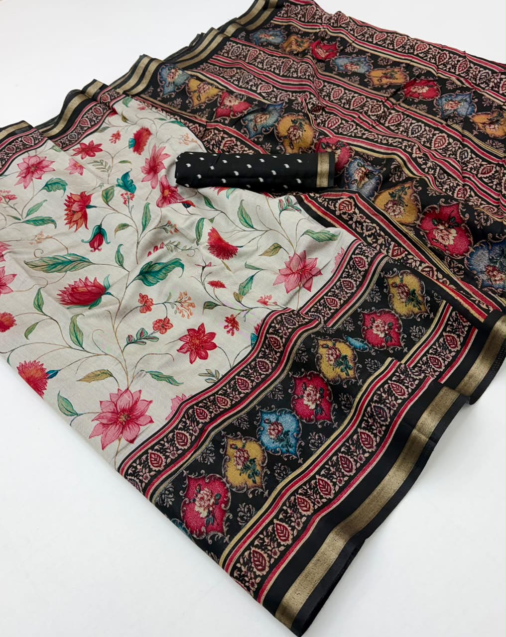 Kazari Series Mul Cotton Printed Saree with Zari Pallu