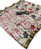 Kazari Series Mul Cotton Printed Saree with Zari Border 6 Pcs Set