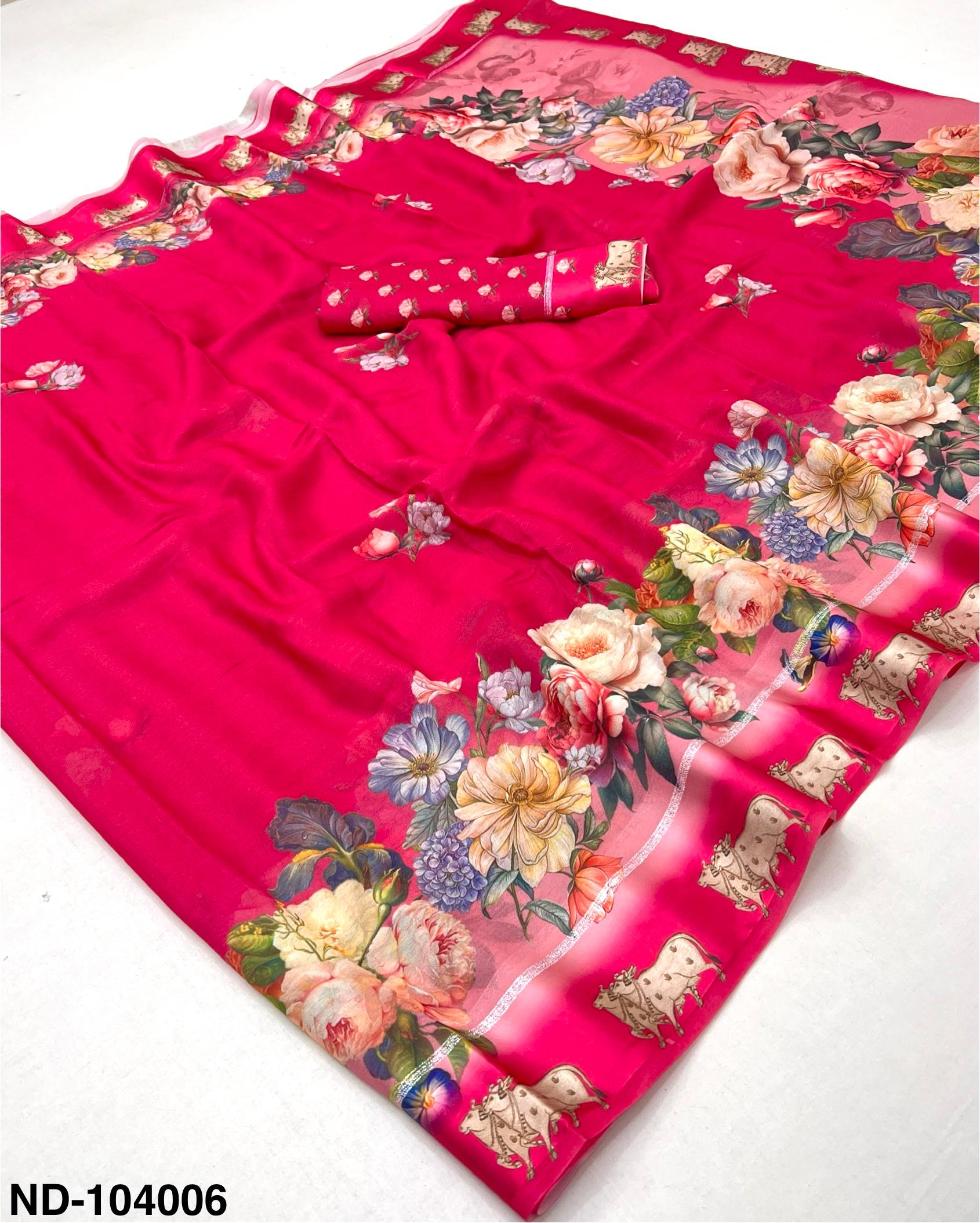 Nandi Soft Georgette Saree with Satin Border & Pichwai Print-7 Pcs Set.