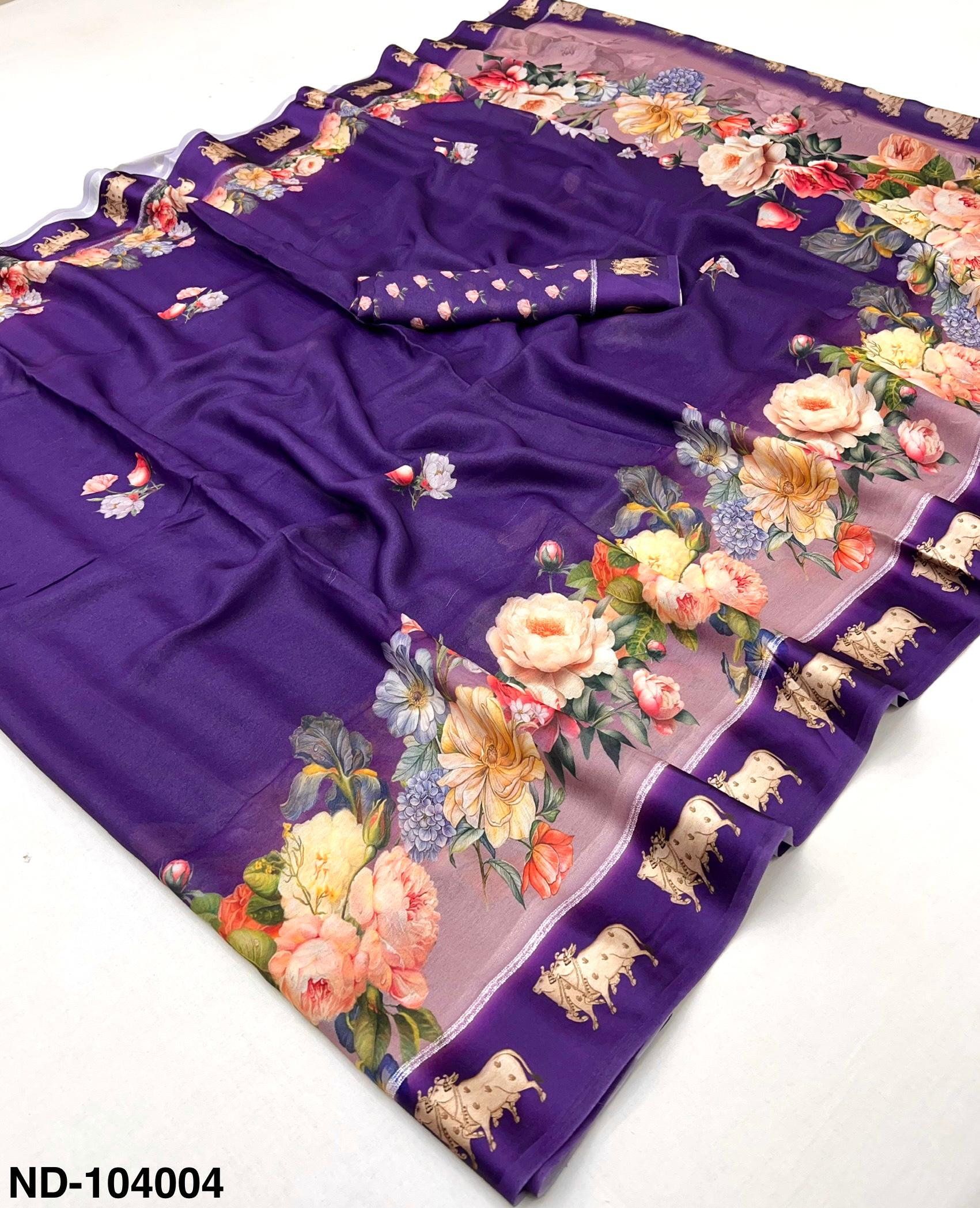 Nandi Soft Georgette Saree with Satin Border & Pichwai Print-7 Pcs Set.