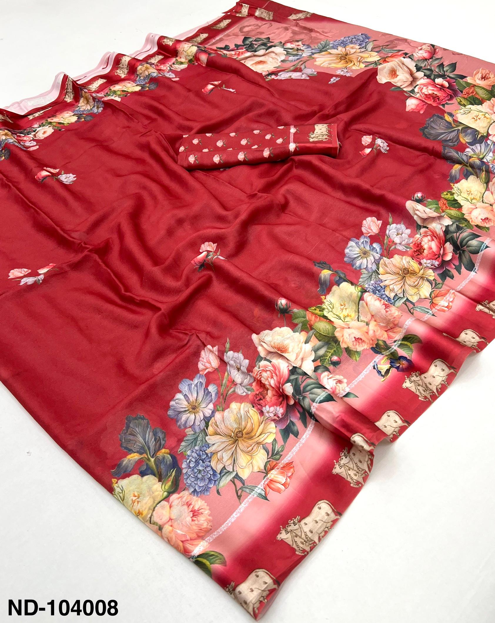 Nandi Soft Georgette Saree with Satin Border & Pichwai Print-7 Pcs Set.