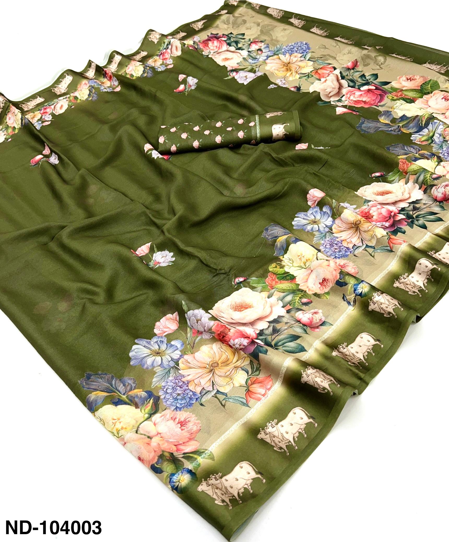 Nandi Soft Georgette Saree with Satin Border & Pichwai Print-7 Pcs Set.