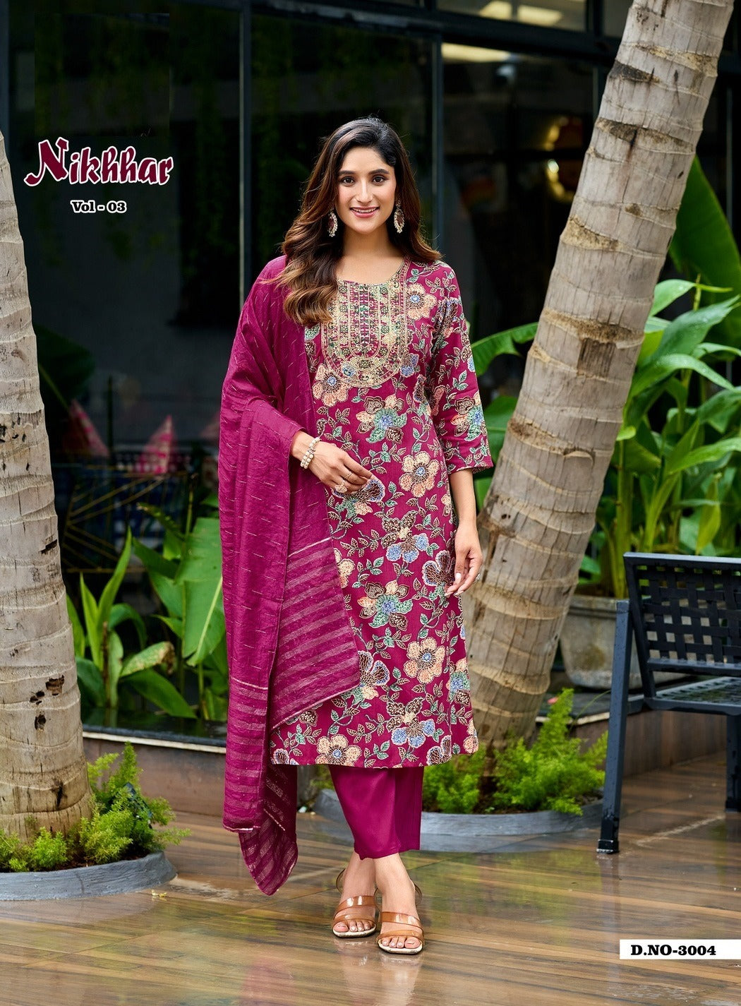 Nikhaar Vol 3 – Straight Kurti with Pant & Jacquard Dupatta | Rayon Foil Print & Embroidery | 8 Designs – M.R. Saree Emporium