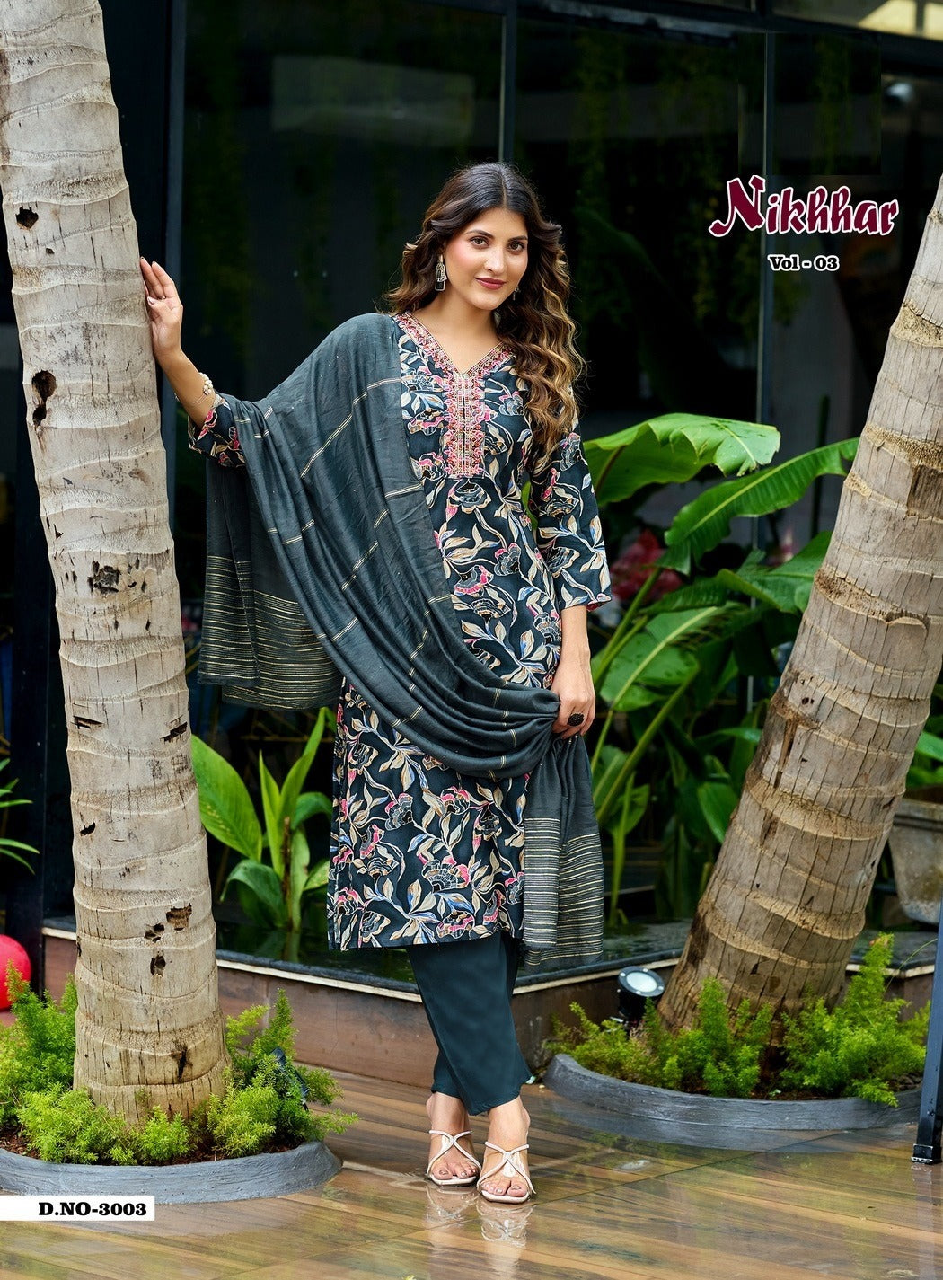 Nikhaar Vol 3 – Straight Kurti with Pant & Jacquard Dupatta | Rayon Foil Print & Embroidery | 8 Designs – M.R. Saree Emporium