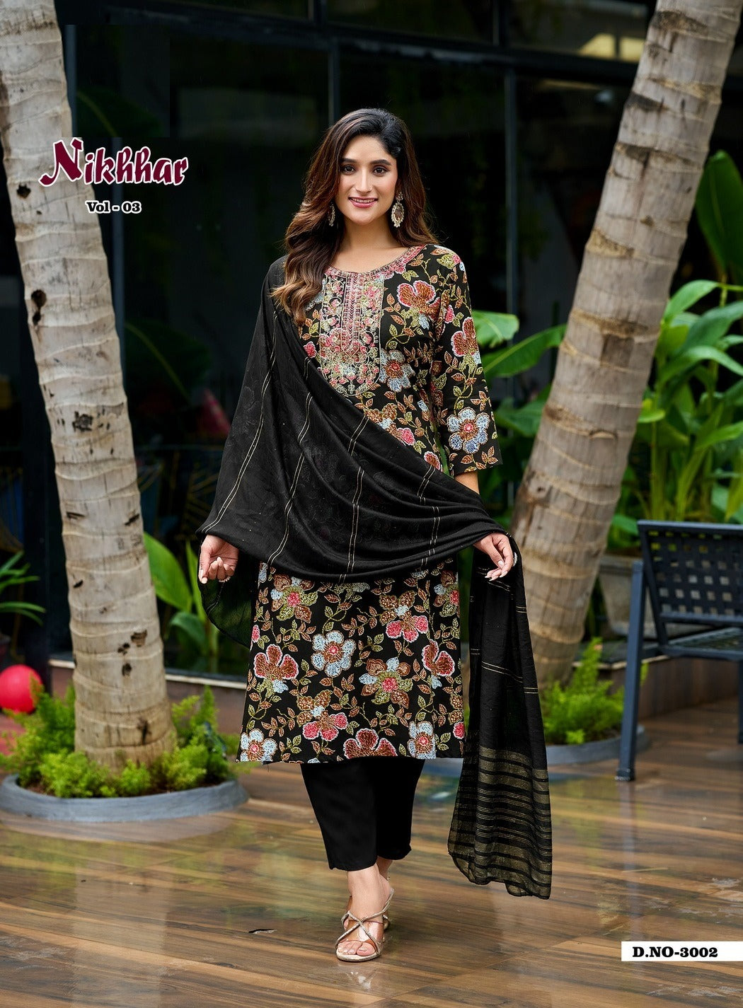 Nikhaar Vol 3 – Straight Kurti with Pant & Jacquard Dupatta | Rayon Foil Print & Embroidery | 8 Designs – M.R. Saree Emporium