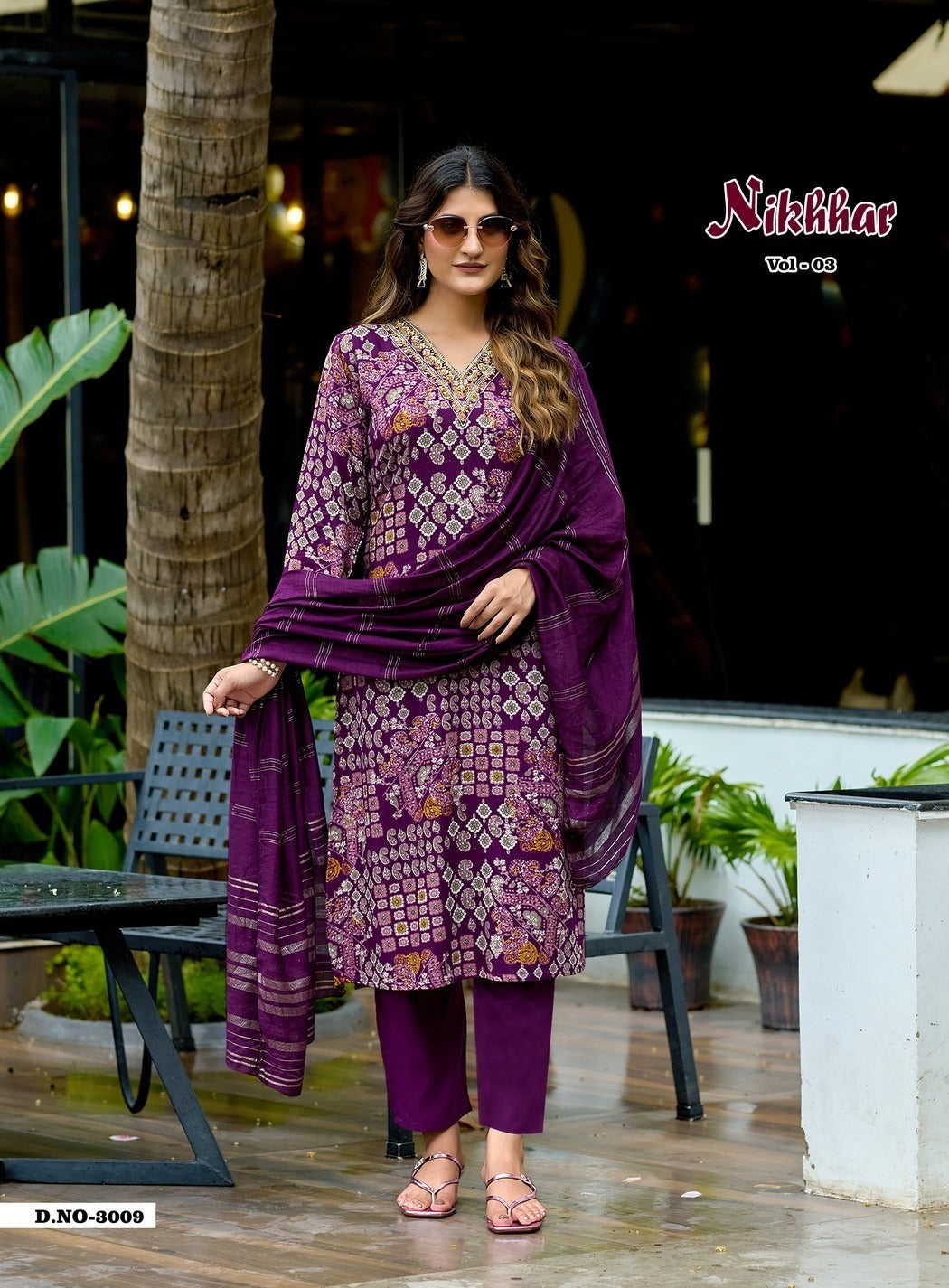 Nikhaar Vol 3 – Straight Kurti with Pant & Jacquard Dupatta | Rayon Foil Print & Embroidery | 8 Designs – M.R. Saree Emporium