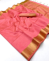 Onam Khadi Silk Saree with Big Zari Border & Tassels - 4 Pcs Set