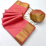 Onam Khadi Silk Saree with Big Zari Border & Tassels - 4 Pcs Set