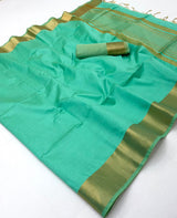 Onam Khadi Silk Saree with Big Zari Border & Tassels - 4 Pcs Set