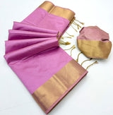 Onam Khadi Silk Saree with Big Zari Border & Tassels - 4 Pcs Set