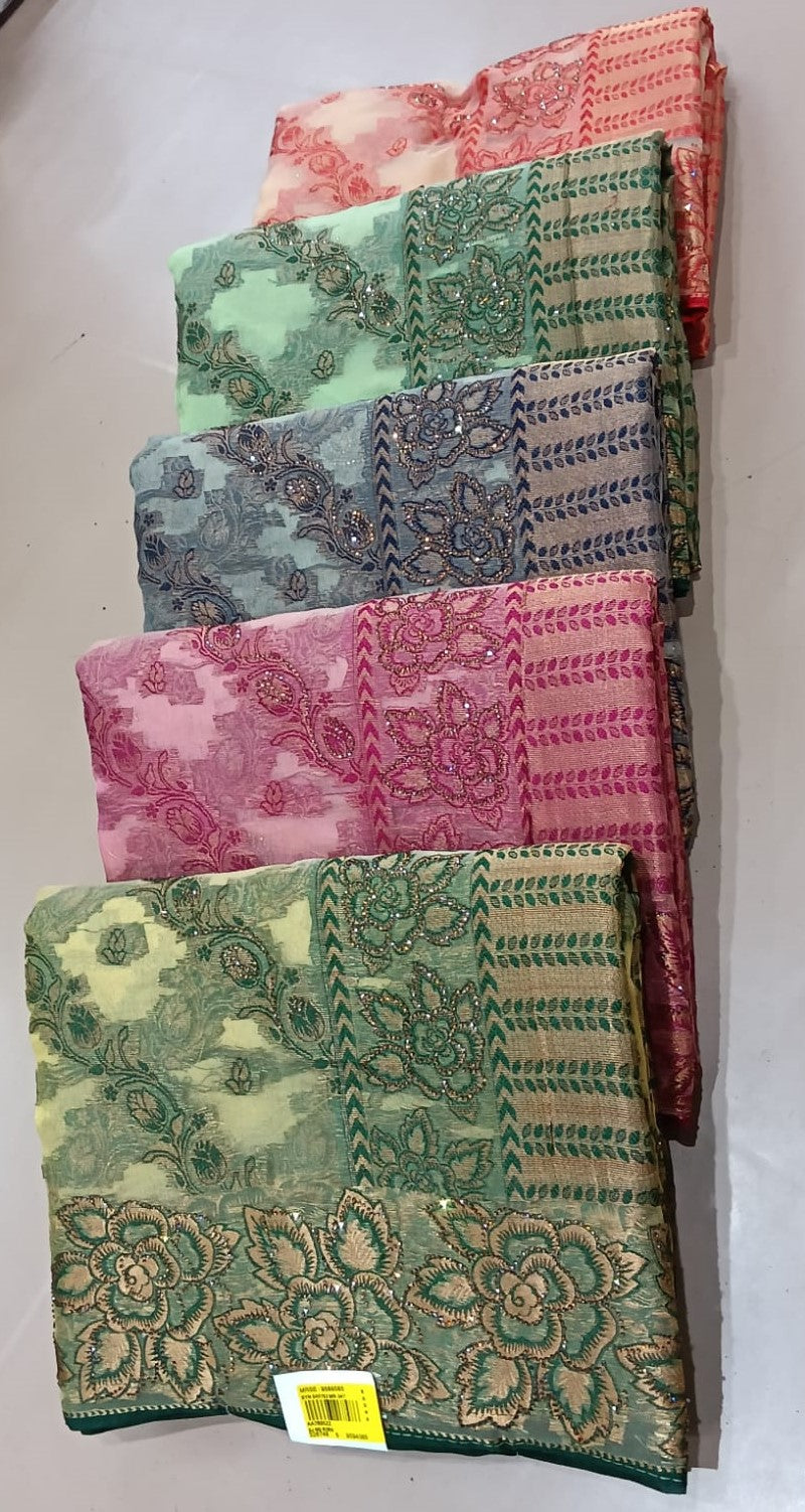 Organza Fancy Work Saree – 6 Pcs Set – M.R. Saree Emporium