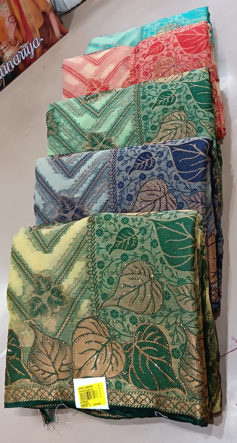 Organza Fancy Work With Fancy Work Border Saree – 6 Pcs Set – M.R. Saree Emporium