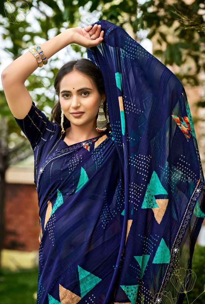 Originals Vol-01 Georgette Fancy Print Saree with Fancy Lace Border – M.R. Saree Emporium