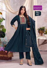 PIHU Roman Silk Kurti Pant Dupatta Set for Women