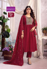 PIHU Roman Silk Kurti Pant Dupatta Set for Women