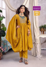 PIHU Roman Silk Kurti Pant Dupatta Set for Women
