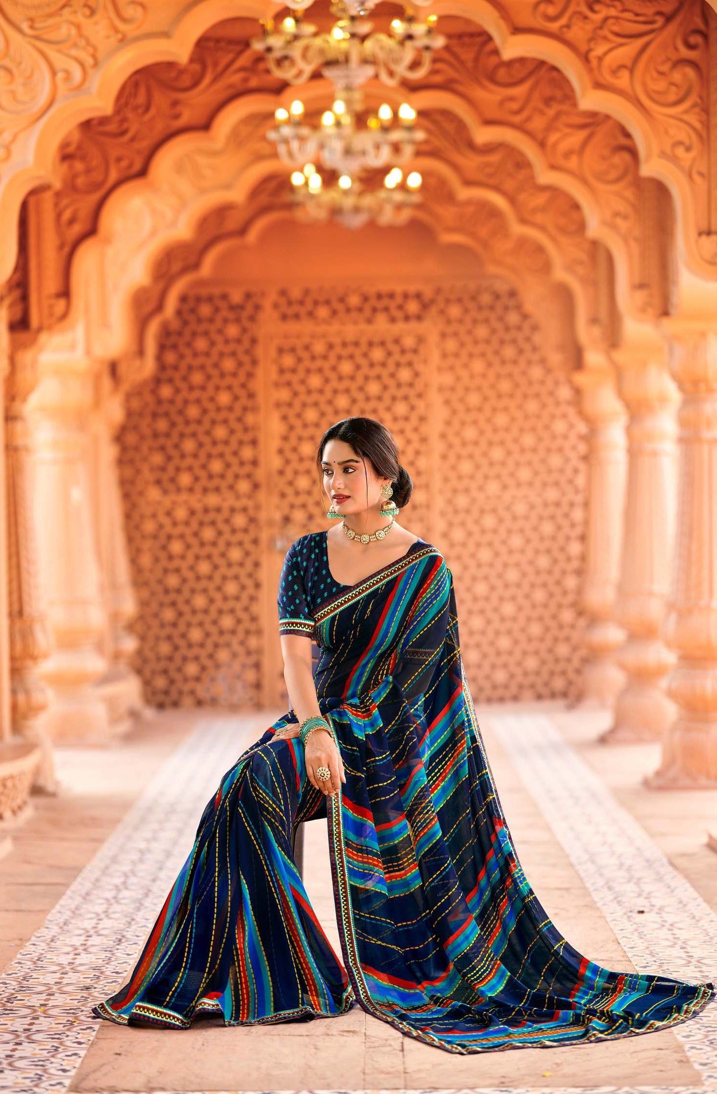 Krishnaleela Panghat-4 Georgette Printed Saree - 8 PCS Set