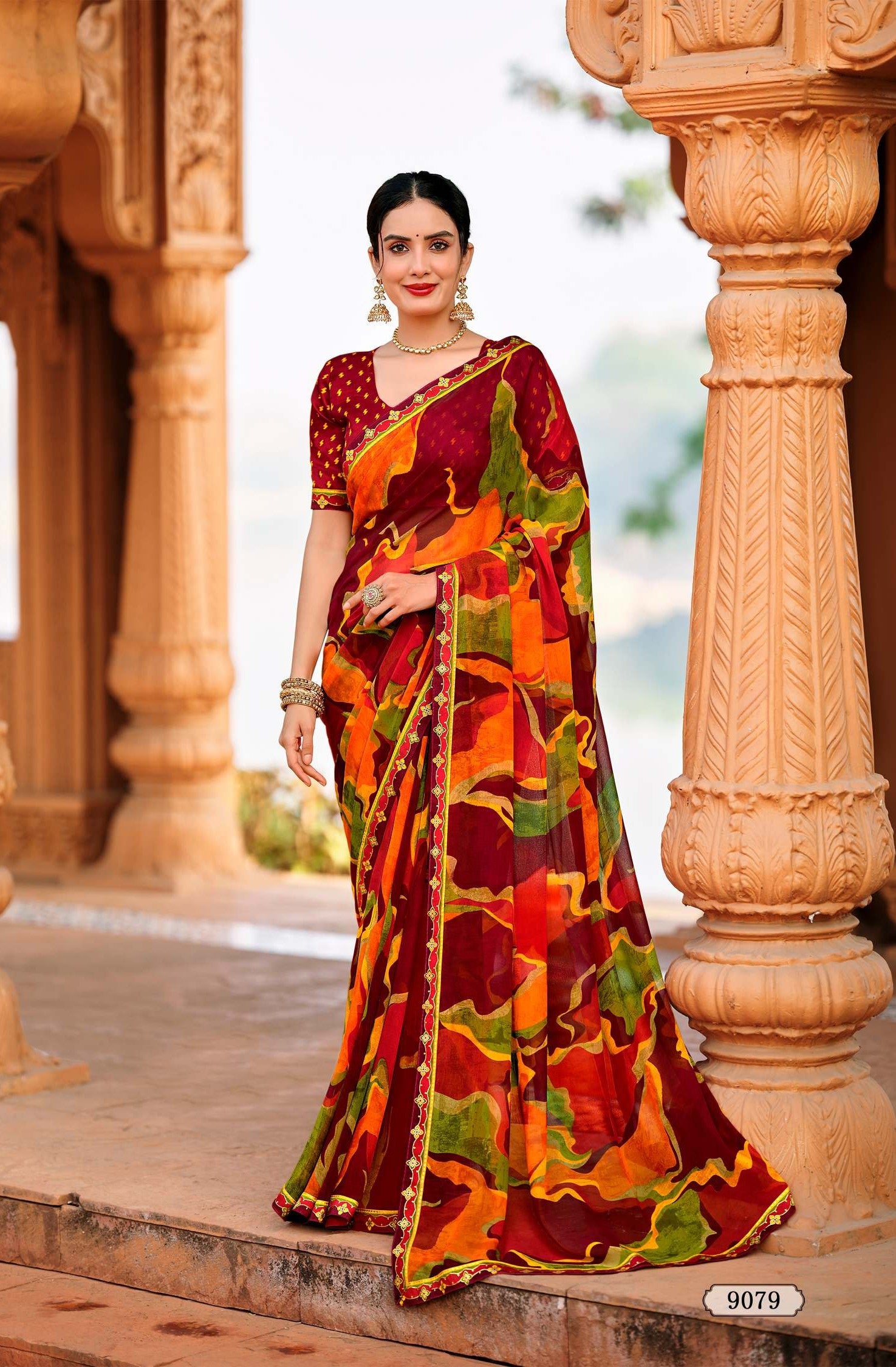 Krishnaleela Panghat-4 Georgette Printed Saree - 8 PCS Set
