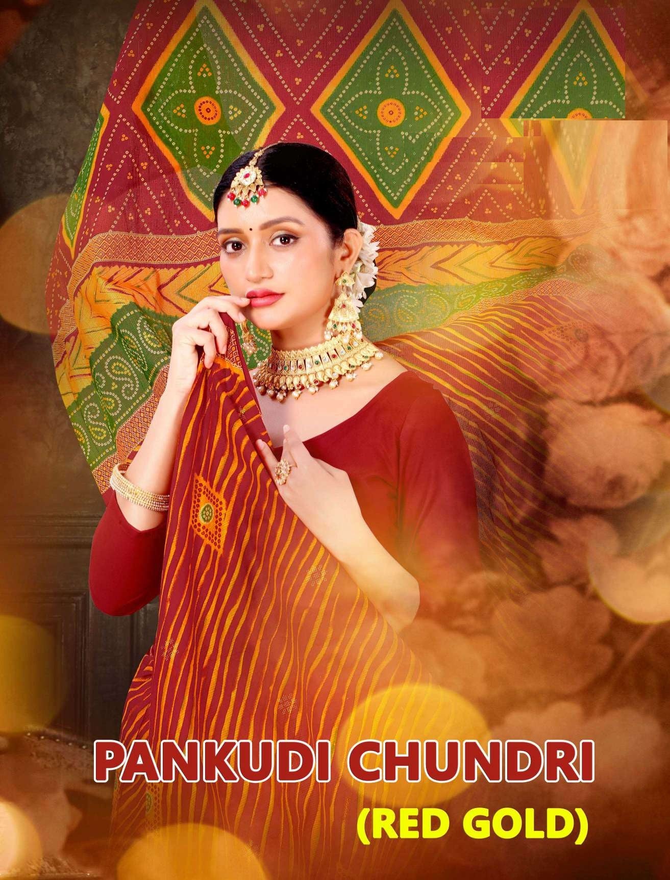 Pankhudi Chundri Red & Gold Cotton Saree – M.R. Saree Emporium