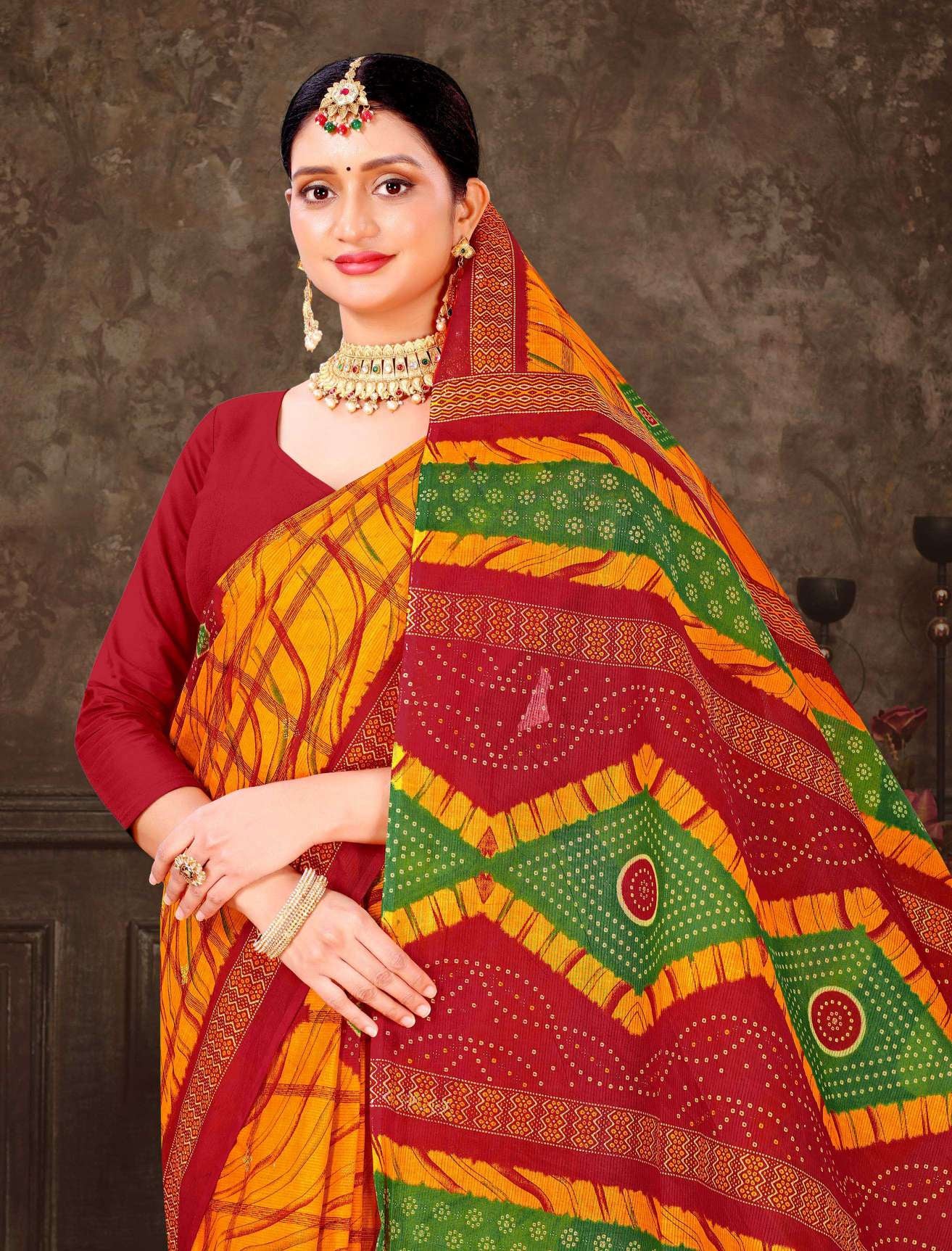 Pankhudi Chundri Red & Gold Cotton Saree – M.R. Saree Emporium