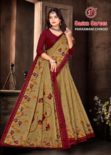 Parasmani Chikoo Cotton Printed Saree – Set of 8 Pcs -M.R. Saree Emporium
