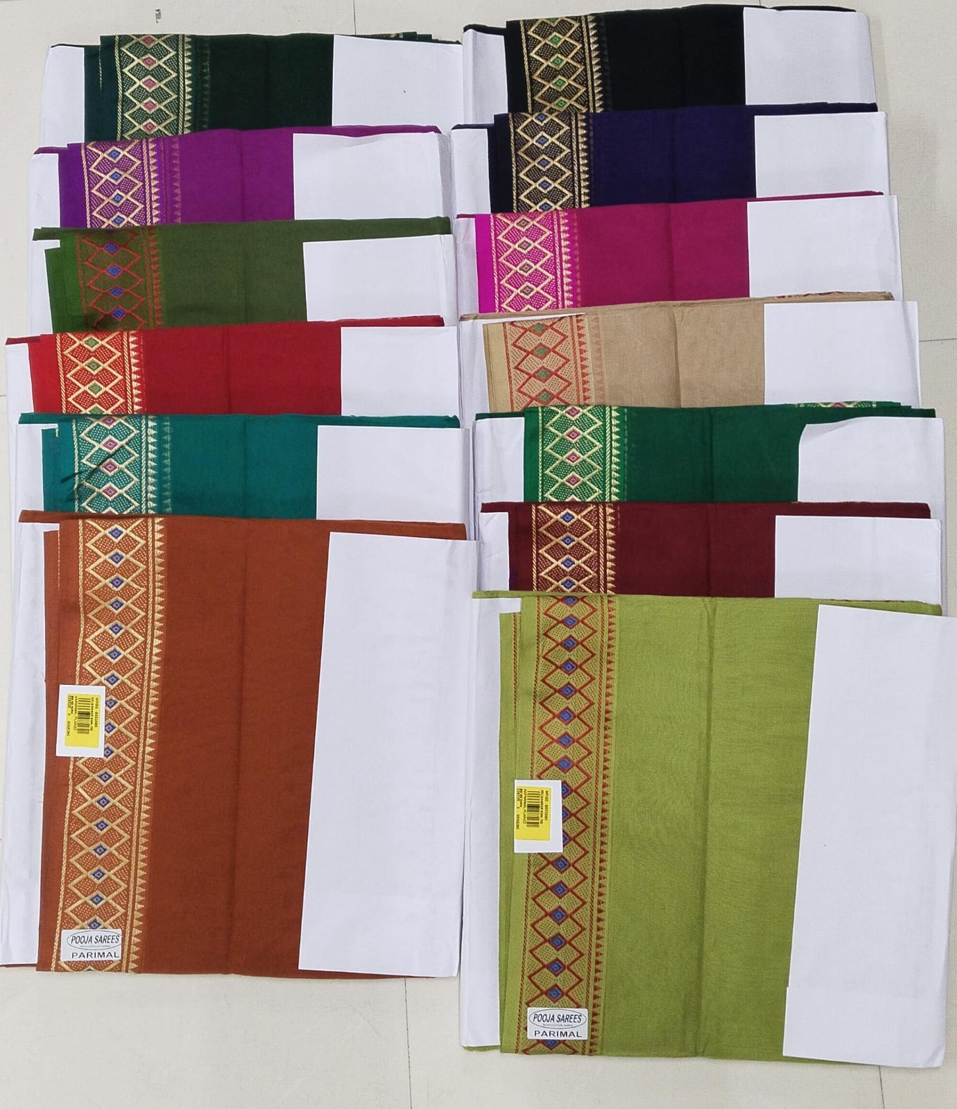 Parimal Plain Cotton Saree – 13 PCS Set with Traditional Woven Border -M.R. Saree Emporium