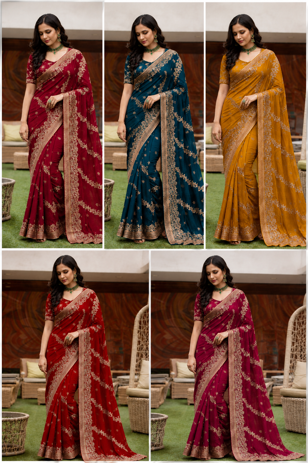 Exclusive Embroidery Border Saree Set Of 4 Colors – Heavy Work Designer Saree-M.R. Saree Emporium