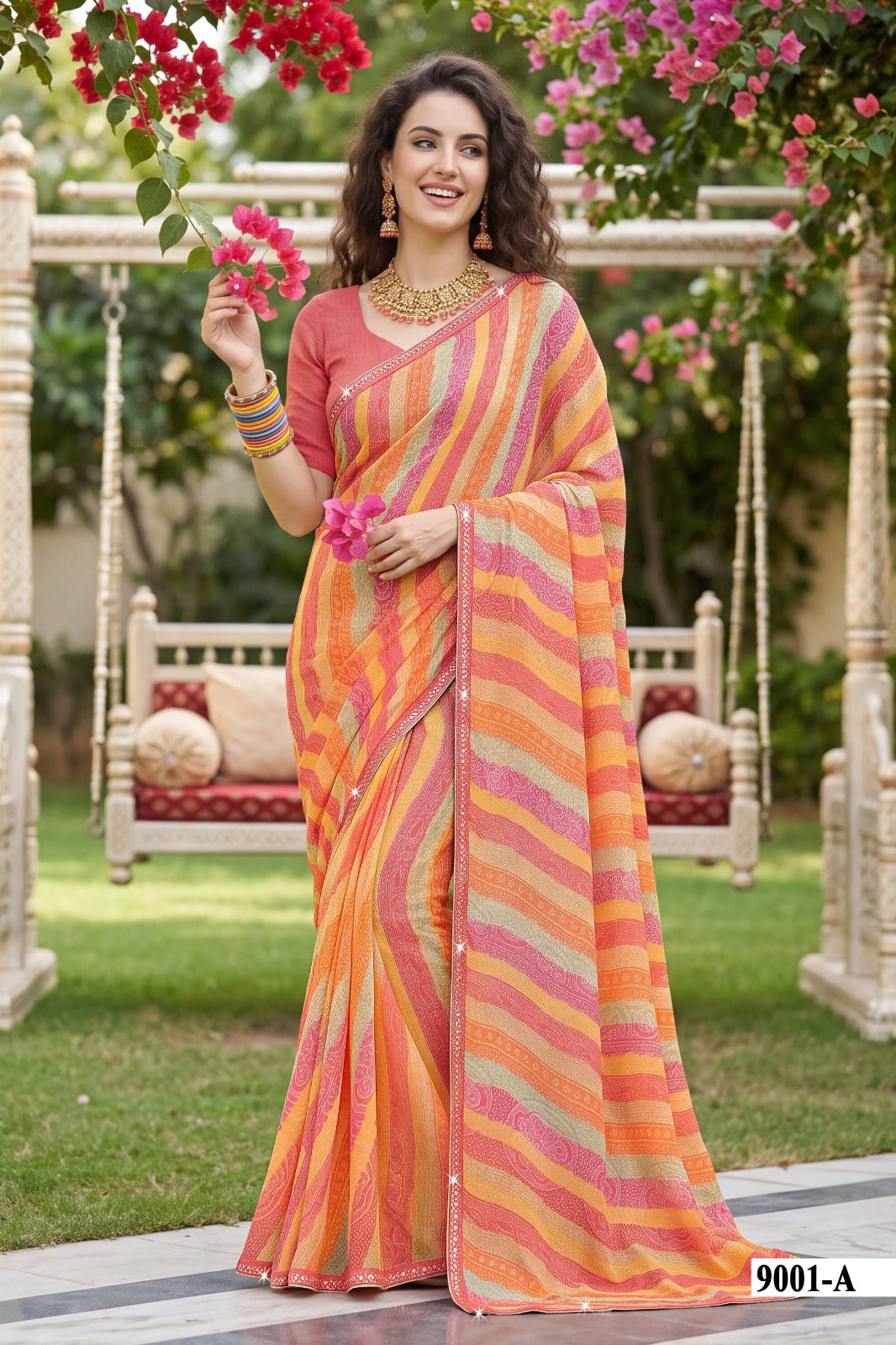 Parvana Vol 09 - Fancy Swarovski Printed Saree 6 Pcs Set