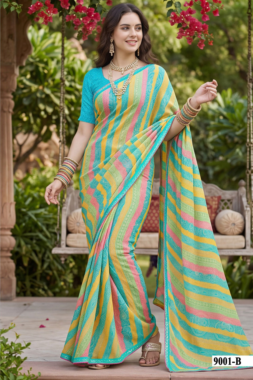 Parvana Vol 09 - Fancy Swarovski Printed Saree 6 Pcs Set