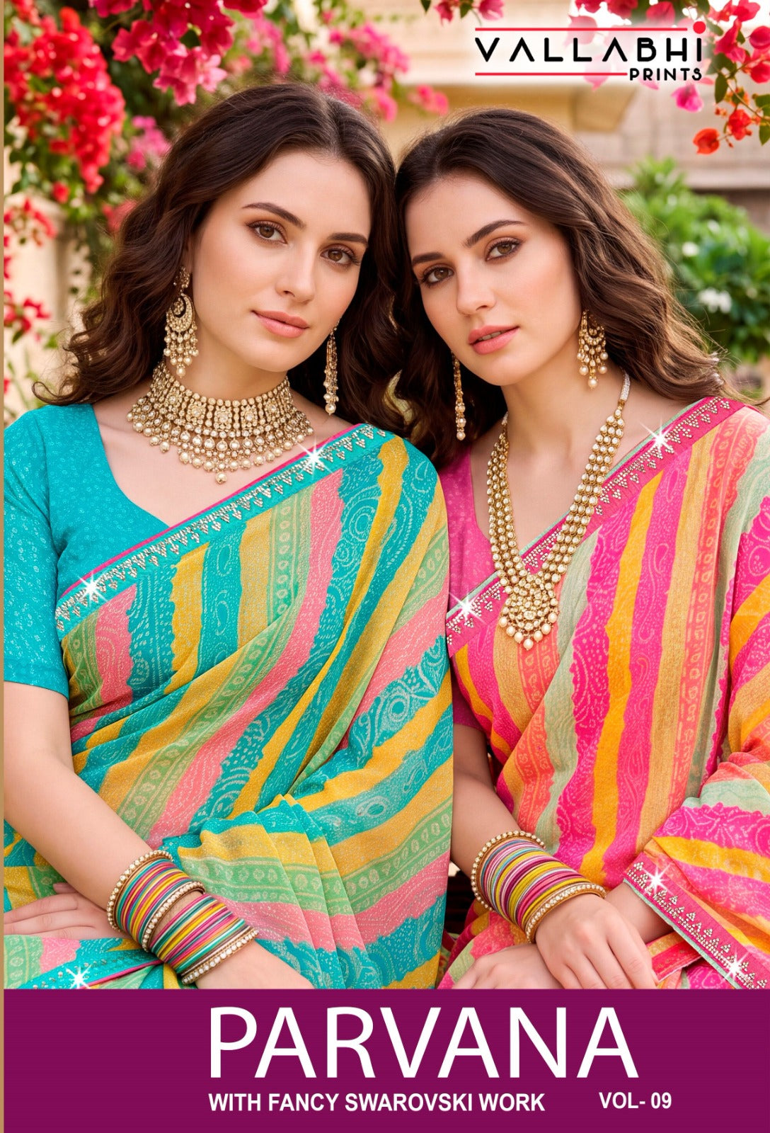 Parvana Vol 09 - Fancy Swarovski Printed Saree 6 Pcs Set