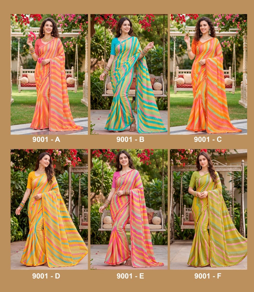 Parvana Vol 09 - Fancy Swarovski Printed Saree 6 Pcs Set