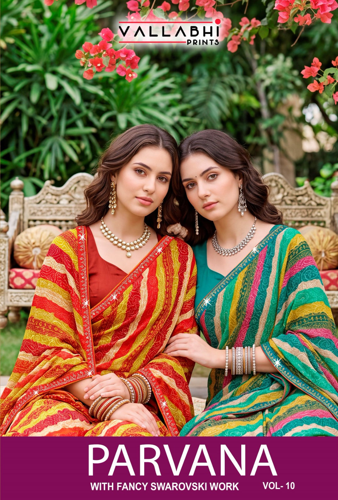 Parvana Vol 10 - Fancy Swarovski Printed Saree 6 Pcs Set