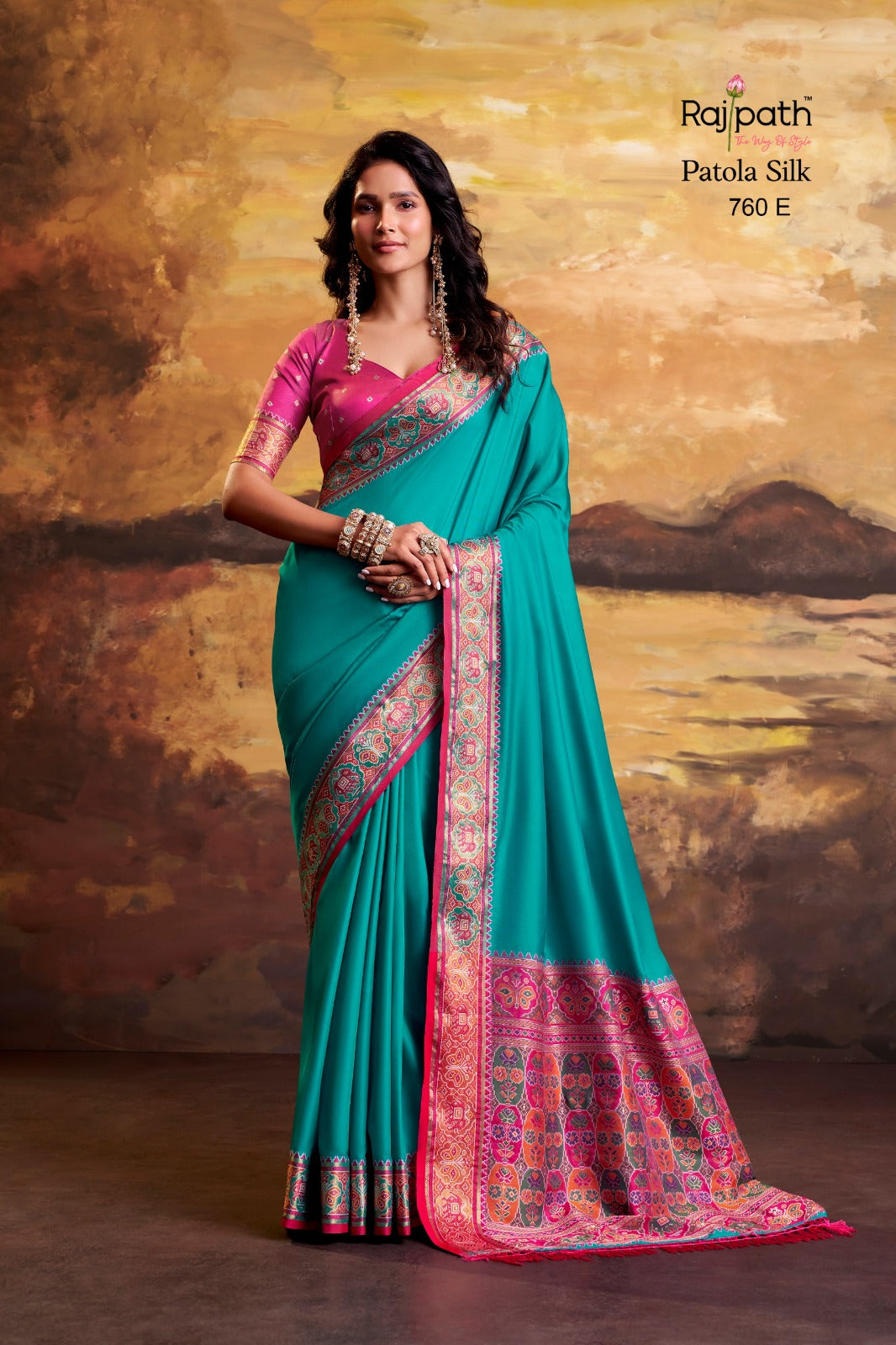 RajPath Fabrics Vrindavan Silk Vol-02 Patola Silk Saree - 6 Pcs Set