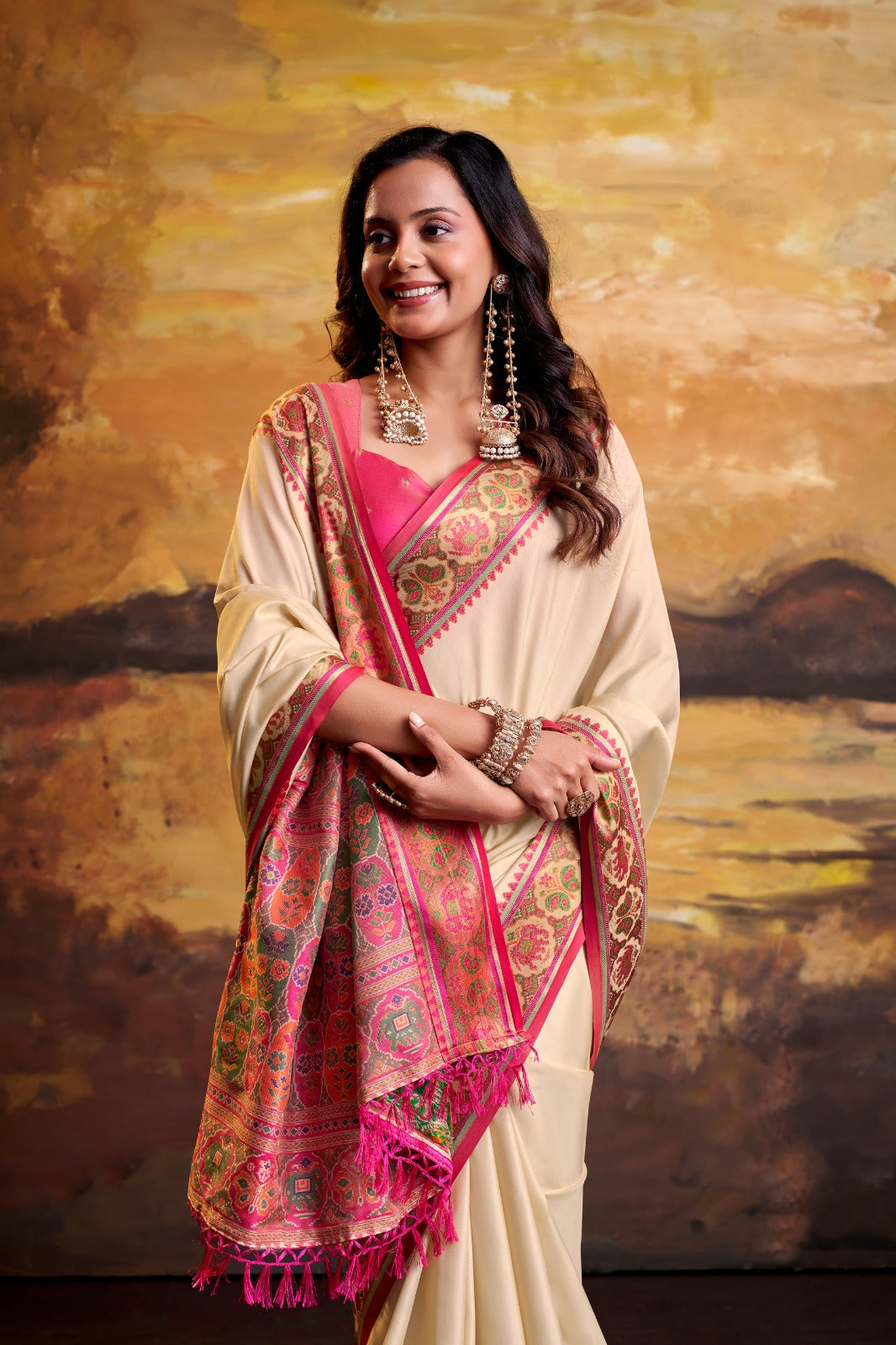Patola Silk Designer Saree with Woven Border - Single Piece