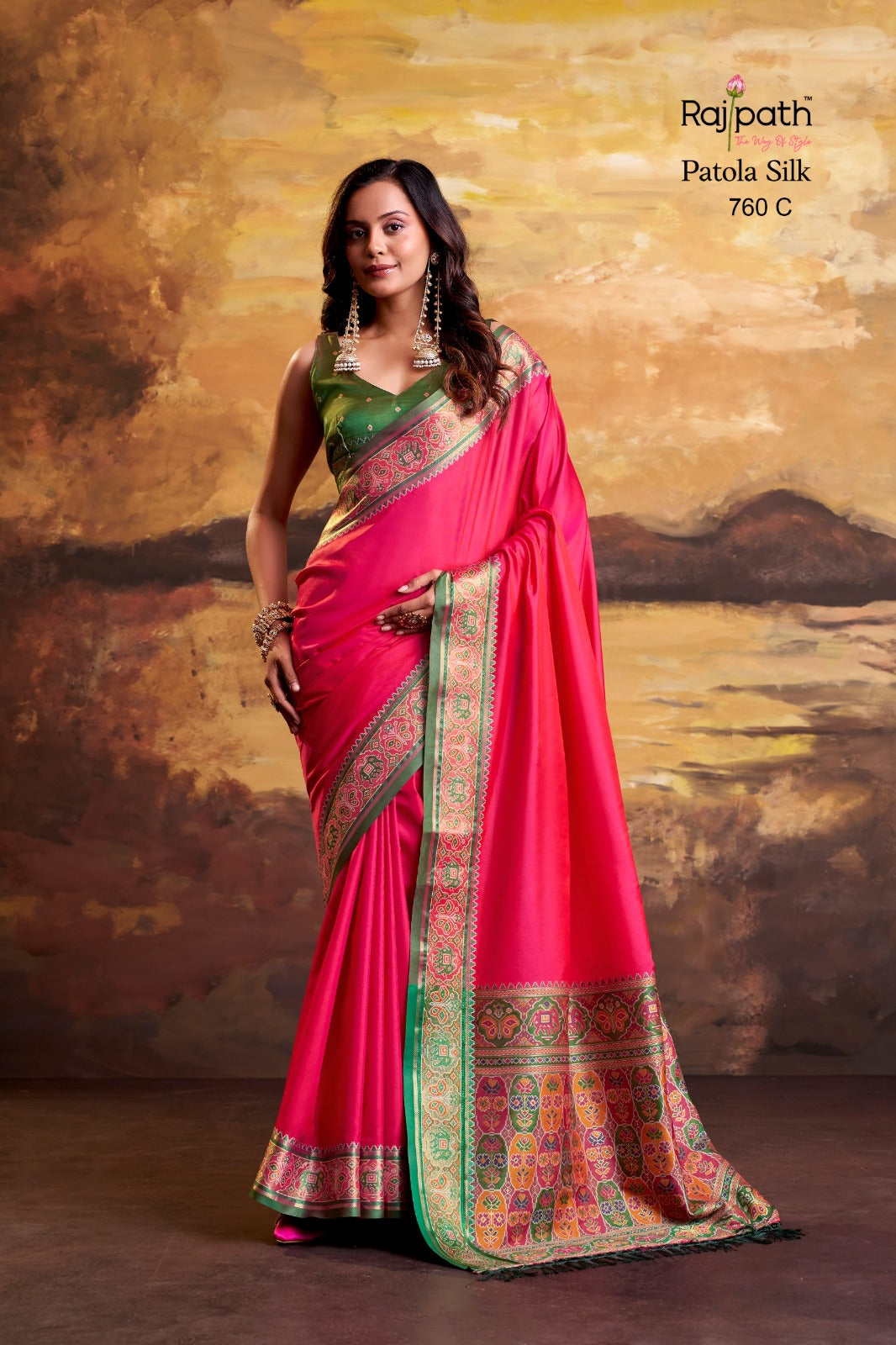 Patola Silk Designer Saree with Woven Border - Single Piece