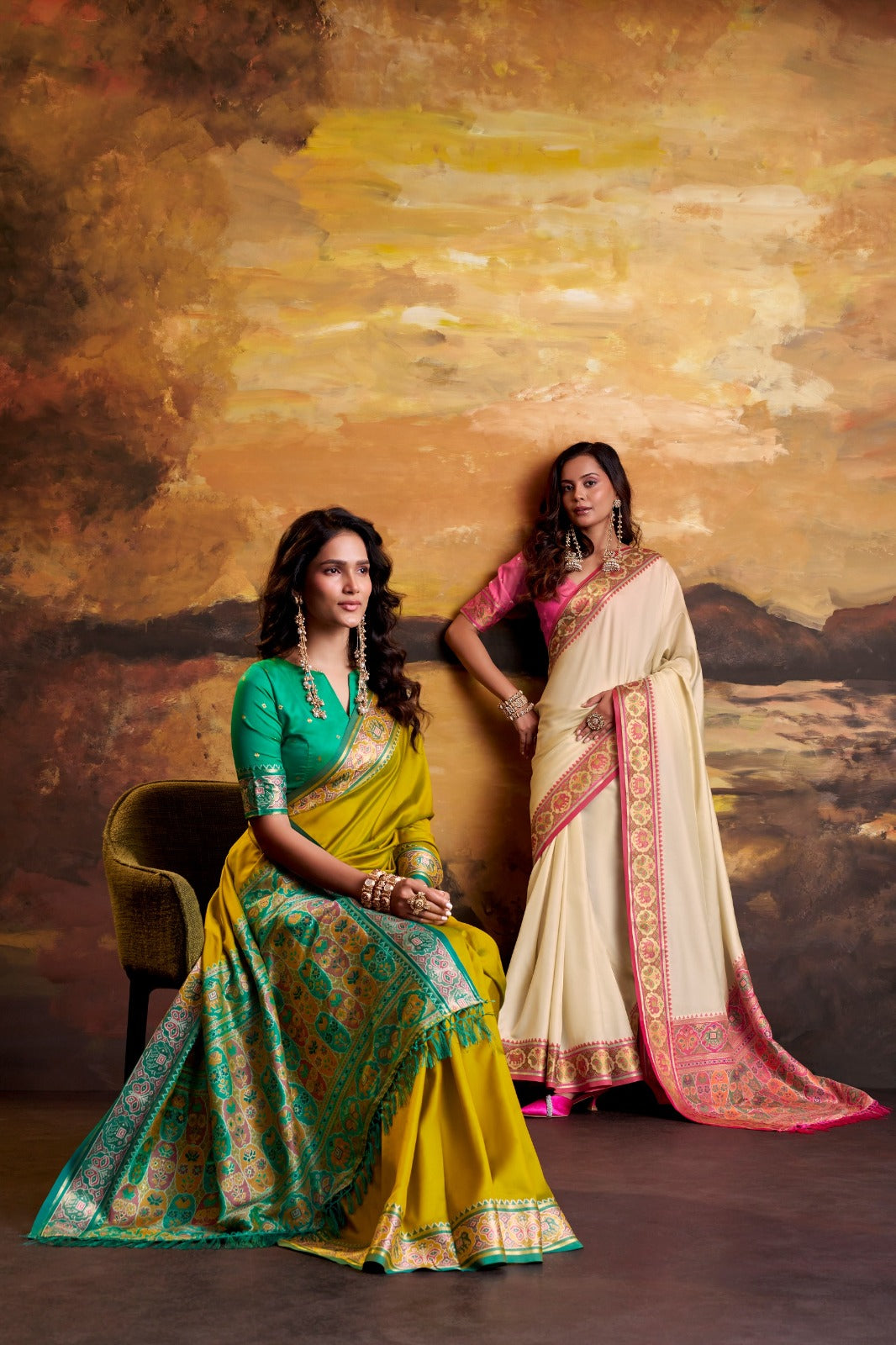 RajPath Fabrics Vrindavan Silk Vol-02 Patola Silk Saree - 6 Pcs Set
