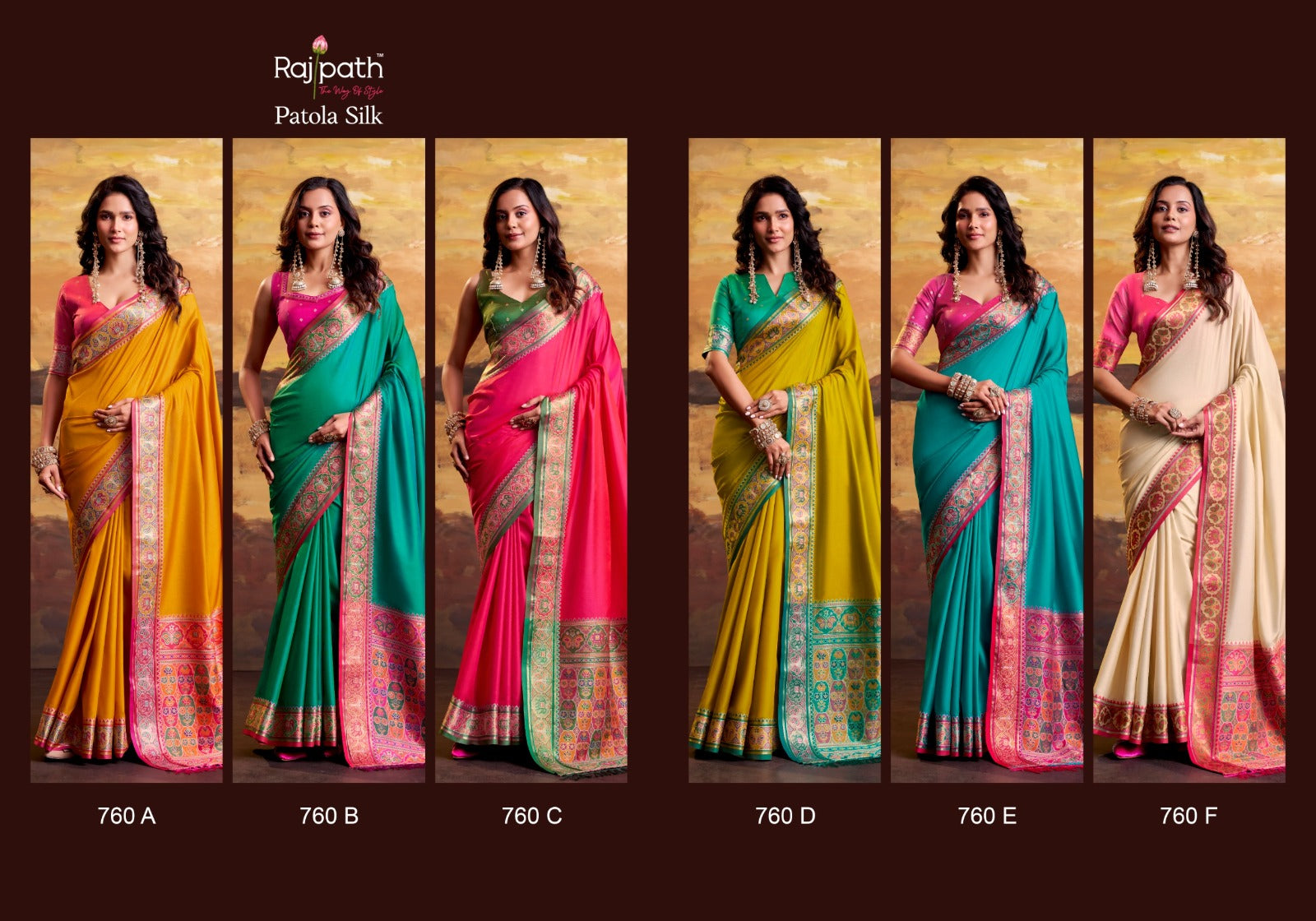 RajPath Fabrics Vrindavan Silk Vol-02 Patola Silk Saree - 6 Pcs Set
