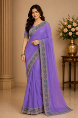 Pastel Chiffon Saree Set with Designer Embroidered Border (5 Colors) Lightweight Party Wear - M.R. Saree Emporium