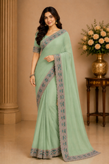 Pastel Chiffon Saree Set with Designer Embroidered Border (5 Colors) Lightweight Party Wear - M.R. Saree Emporium
