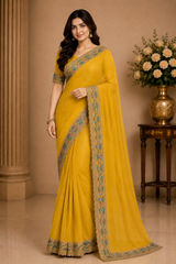 Pastel Chiffon Saree Set with Designer Embroidered Border (5 Colors) Lightweight Party Wear - M.R. Saree Emporium
