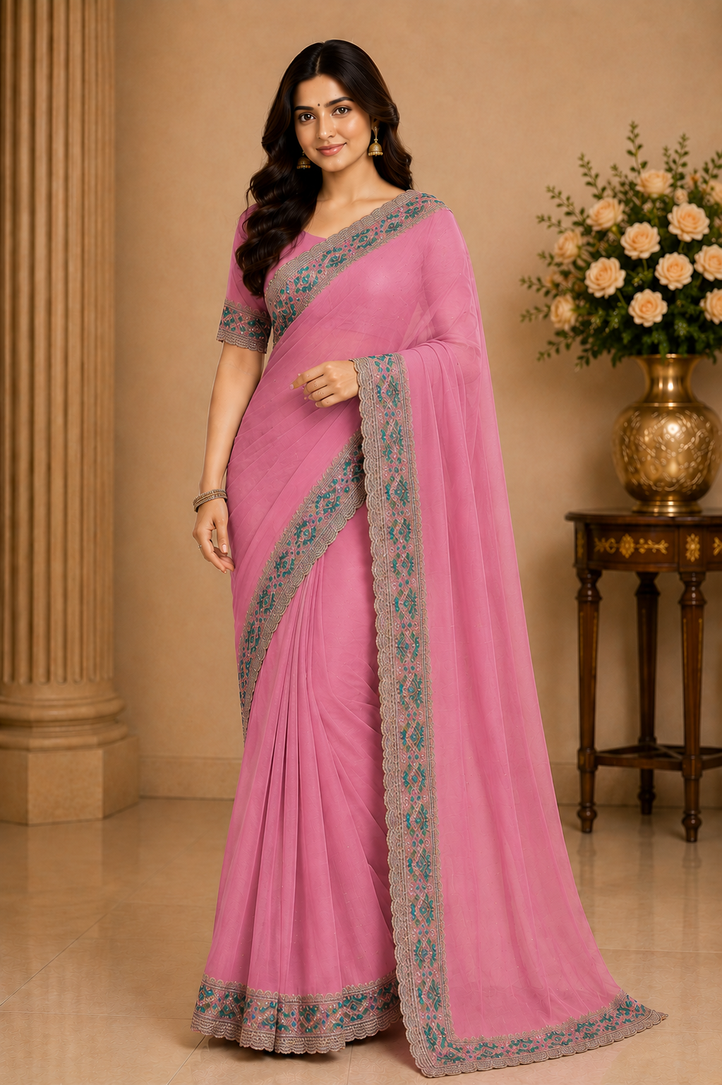 Pastel Chiffon Saree Set with Designer Embroidered Border (5 Colors) Lightweight Party Wear - M.R. Saree Emporium